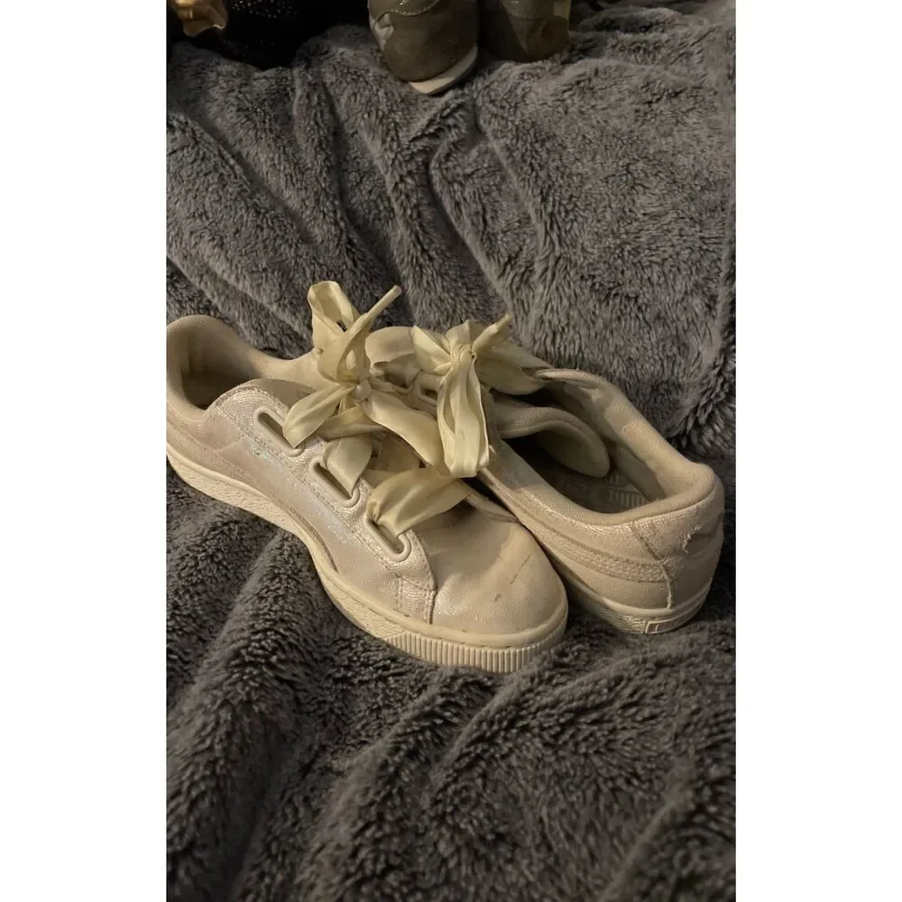 Puma Basket Heart Night Sky white sparkle satin laces sneakers size 8.5 8 1/2 - Picture 8 of 10